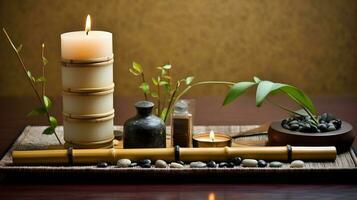 wellness salong begrepp, brinnande ljus, stenar, salt, spa, avslappning foto