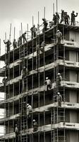konstruktion arbetare arbetssätt på modern byggnader. foto