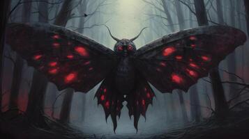 mothman över de små amerikan stad. illustration baserad på de urban legend av punkt trevlig. foto