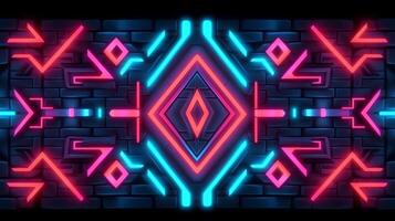 abstrakt neon ljus lysande linjer, aztek mayan stil mönster design illustration . ai genererad foto