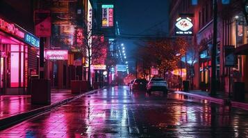 cyber punk- natt stad landskap begrepp. ljus lysande på mörk scen. natt livet.bortom generation och trogen av sci-fi huvudstad stad och byggnad scen. ai genererad foto