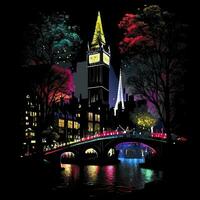 London upplyst flod stad scen på natt foto