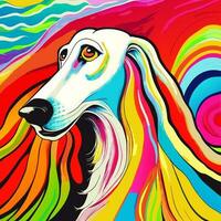 psychedelic lång håriga saluki hund porträtt foto