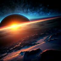 blå soluppgång, se av jord från Plats foto
