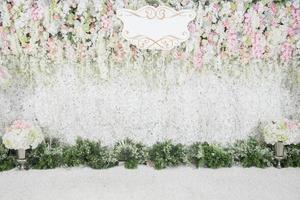 bröllop bakgrund med blomma och bröllop dekoration foto