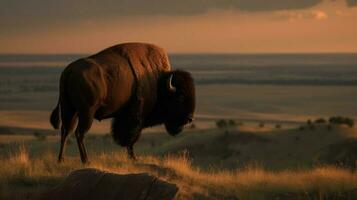 en majestätisk amerikan bison stående atop en klippig häll foto