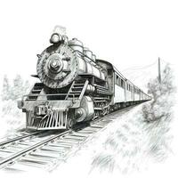 retro årgång tåg tuffar längs ai genererad foto