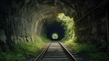 järnväg tunnel, främre se generativ ai foto