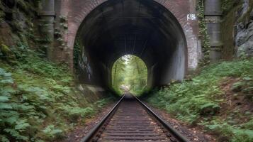 järnväg tunnel, främre se generativ ai foto