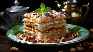 baklava närbild traditionell mitten östra smaker foto