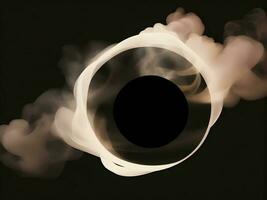 en vit cirkel av rök på de svart bakgrund, ai generation. foto