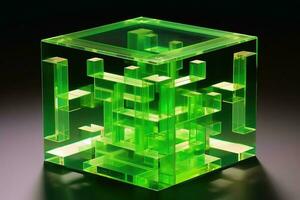 ett omöjlig geometrisk pussel tillverkad av glas skapas med generativ ai teknologi. foto