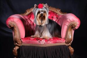 porträtt av en söt yorkshire terrier hund skapas med generativ ai teknologi. foto