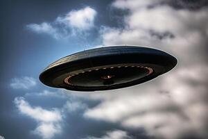 en stor UFO i de himmel skapas med generativ ai teknologi. foto