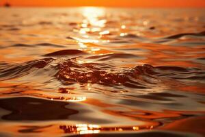 solens abstrakt orange nyanser dansa på de vatten, skapande fantastisk reflektioner ai genererad foto