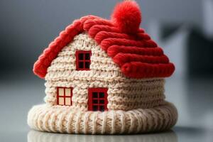 symbolisk isolering hus med röd hätta betecknar kontor bekvämlighet ai genererad foto