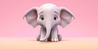 bebis elefant söt djur- lera tecknad serie animation, ai genererad foto