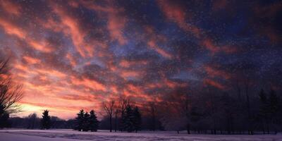 vinter- himmel landskap bakgrund, ai genererad foto