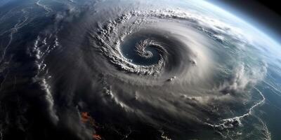 orkan av storm tropisk cyklon naturlig katastrof, ai genererad foto