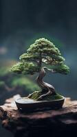 bonsai grön träd tapet bakgrund. ai genererad foto