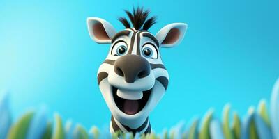 leende liten zebra tecknad serie animation, ai genererad foto