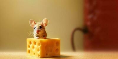 liten mus och ost tecknad serie animation, ai genererad foto