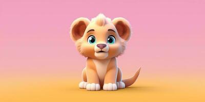 bebis lejon söt djur- lera tecknad serie animation, ai genererad foto