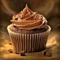 muffin choklad grädde mellanmål te tid. ai genererad foto
