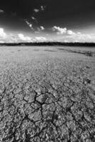 bruten torr jord i en pampas lagun, la pampa provins, patagonien, argentina. foto