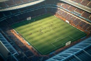 topp se fotboll stadion med fläktar på stadion. generativ ai foto