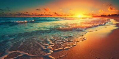 solnedgång på strand himmel kopia Plats suddig bakgrund, ai genererad foto