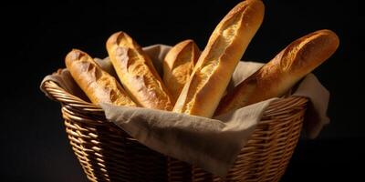 baguette bröd kaka Plats bakgrund, ai genererad foto