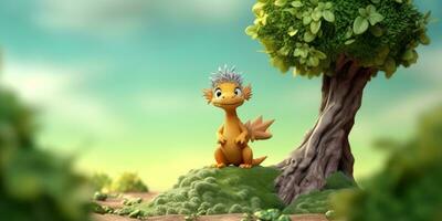 bebis drake djur- lera tecknad serie animation, ai genererad foto