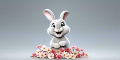 liten kanin med luvtröja tecknad serie animation, ai genererad foto