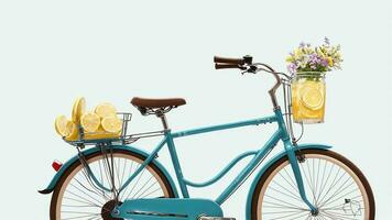 citronsaft nöjestur en nyckfull citronsaft cykel för nationell citronsaft dag. ai genererad. foto