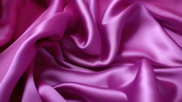 lila silke bakgrund. textur av skrynkliga satin tyg Färg av de år. ai genererad foto