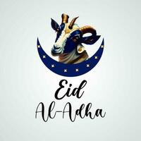 eid ul Adha mubarak affisch social media post.islamisk eid Semester, eid hälsning. en get ansikte med en blå måne och gyllene stjärnor med eid ul Adha typografi med vit lutning bakgrund foto