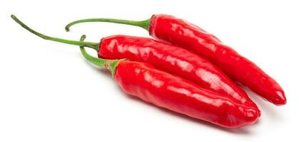 röd chili peppar isolerat. realistisk röd chili peppar på en vit bakgrund. foto