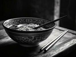 njuter de ögonblick - en svart och vit fotografera av en meditativ måltid - ai genererad foto