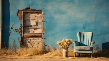 rustik riden blå vägg - årgång gammal rustik landskap - ai genererad - generativ ai foto