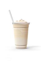 vanilj milkshake i plast hämtmat kopp isolerat på vit bakgrund. ai genererad foto