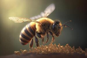 honungsbi flygande. honungsbi makro, flygande honung bi. generativ ai foto