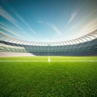 fotboll stadion med grön fält. generativ ai foto