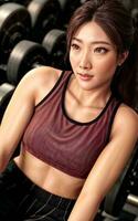 skön friska asiatisk kvinna på de Gym, generativ ai foto