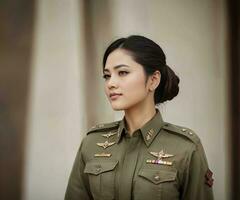 Foto av asiatisk kvinna i thai polis officer enhetlig, generativ ai