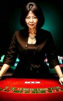 mitten åldrig asiatisk kvinna på lyx kasino, generativ ai foto