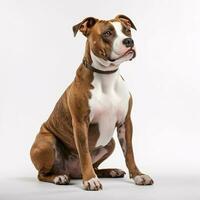 amerikan Staffordshire terrier ras hund isolerat på en ljus vit bakgrund foto