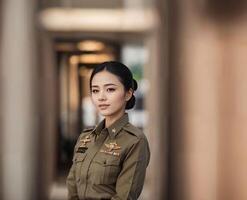 Foto av asiatisk kvinna i thai polis officer enhetlig, generativ ai