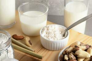 vegan organisk Brasilien nötter mjölk från nöt pulver. alternativ friska laktos fri mjölk. topp se. foto