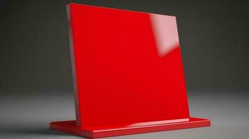 detta tom bordsskiva tecken hållare attrapp i djärv röd skapar en påstående för din branding behov ai genererad foto